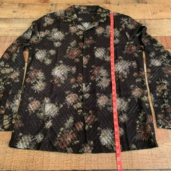 ASOS regular shirt with deep revere button up sheer floral black white pink - M - Picture 8 of 8